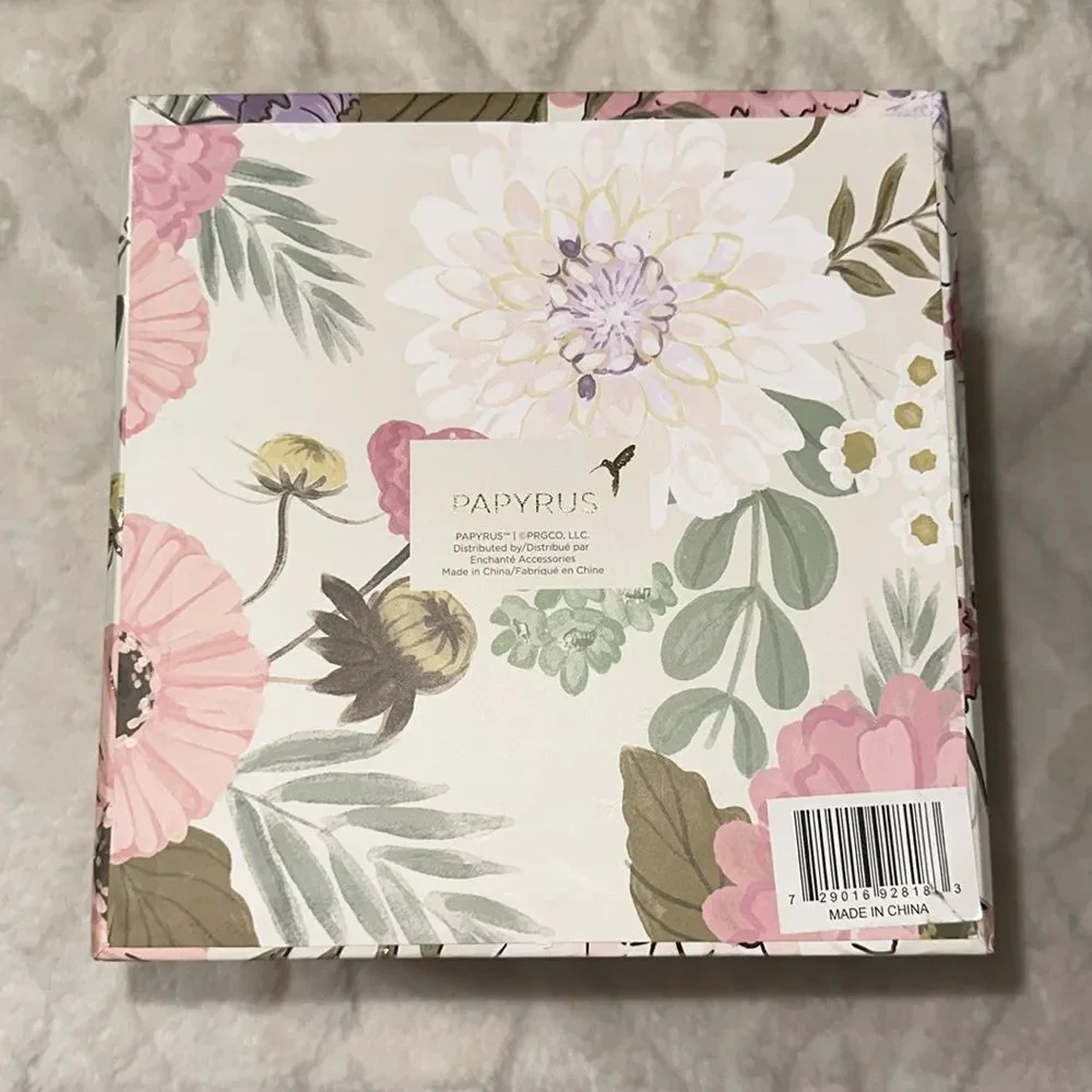 PAPYRUS Set of Two Floral Top White Lavender Bow Square Nesting Gift Boxes